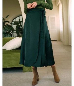 The Tie Waist High Waisted Satin Midi Skirt