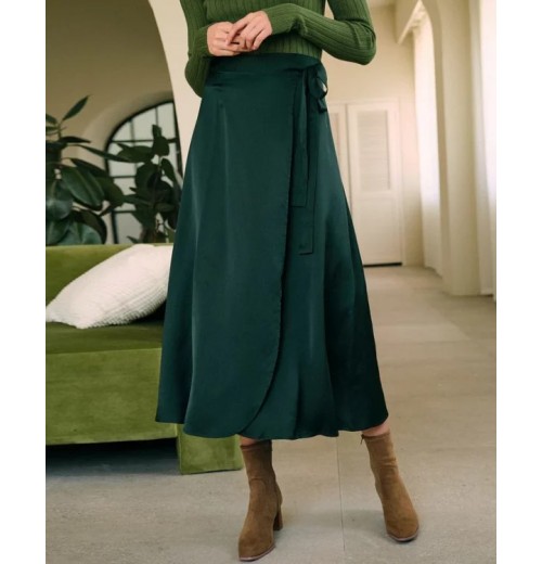 The Tie Waist High Waisted Satin Midi Skirt