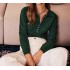 The Dark Green Lapel Ribbed Textured Knit Top