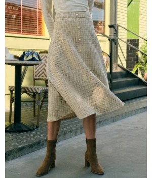 The Pearl Button High Waisted Tweed Skirt