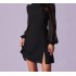 The Black Stand Collar Sheer Slit Mini Dress