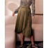 The Green Pleated Tulip Hem Satin Midi Skirt